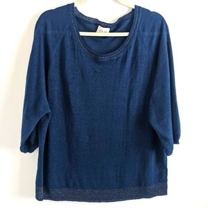 WRAP Slouchy Fit 3/4 Sleeve peacock blue Linen Sweater 12